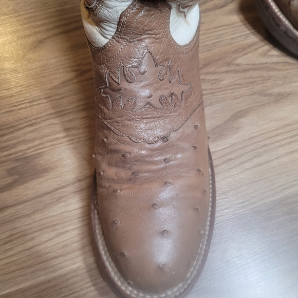 Lucchese Brown and White Ostrich Cowboy Boots - Picture 10 of 13